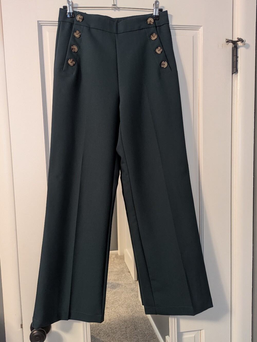 Wide Leg Sailor-Inspired Trousers in Deep Green